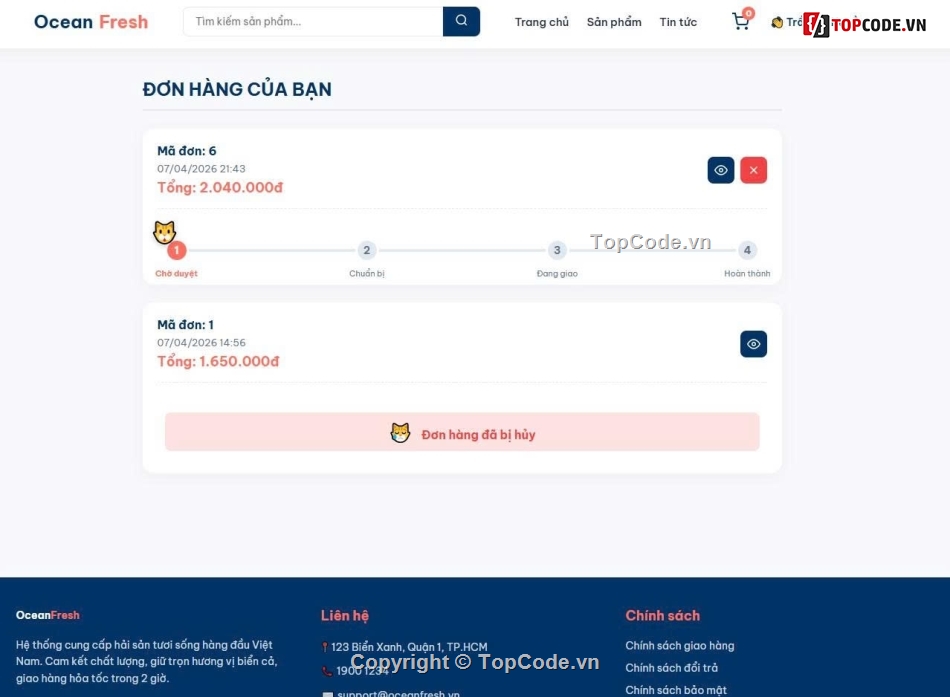 Web bán hàng,hải sản tươi sống,bán hàng